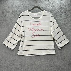 Sundry Size 2 I Need Vitamin Sea Shirt White Black Stripes 3/4 Sleeves Crew Neck